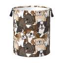 Jbofyee Cute Dogs Laundry Hamper Bag With Waterproof Liner - Cartoon Bulldog Puppy Round Laundry Basket Foldable Clothes Storage Organizer For Bathroom Bedroom Nursery Dorm, M-19.6"X 15.7"