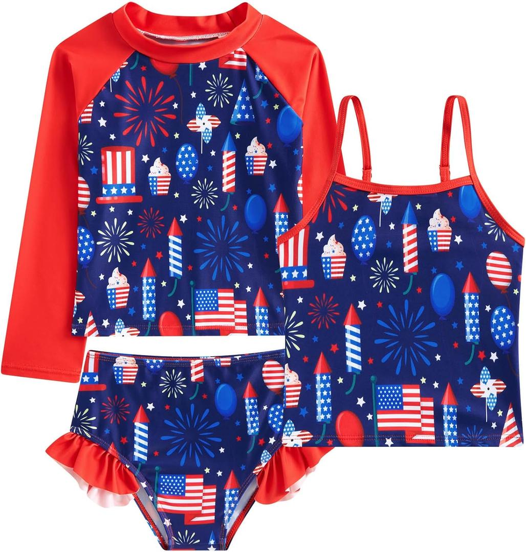 swimsobo Girls 3-Piece Swimsuit Long Sleeve Rash Guard Tankini Sets UPF Sun Proction Bathing Suit 3-10T (5T)