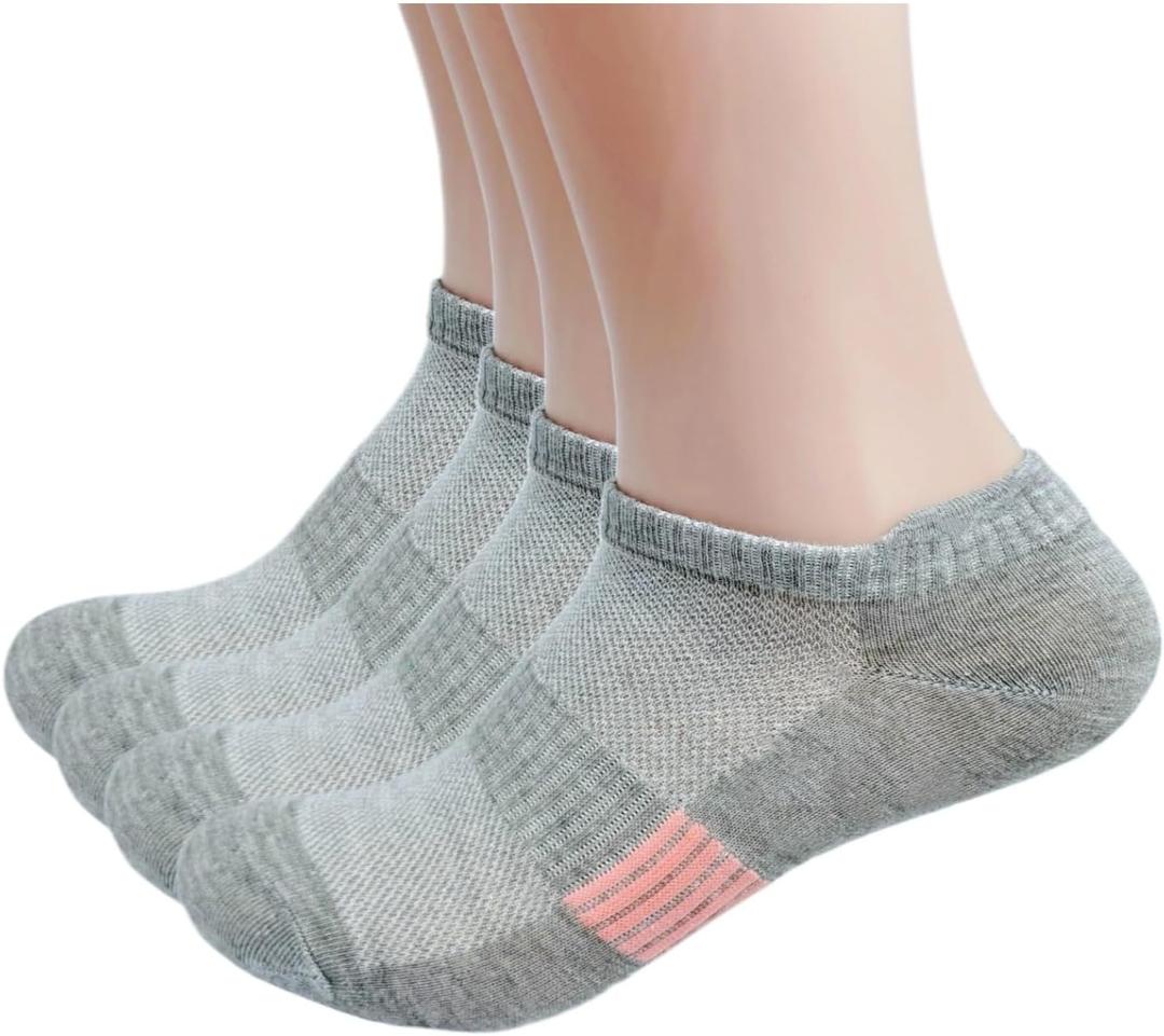 Womens Athletic No Show Socks, Cushioned Ankle Running Socks, Breathable, 4 Pairs (Gray) Womens Athletic No Show Socks, Cushioned Ankle Running Socks, Breathable, 4 Pairs (Gray)