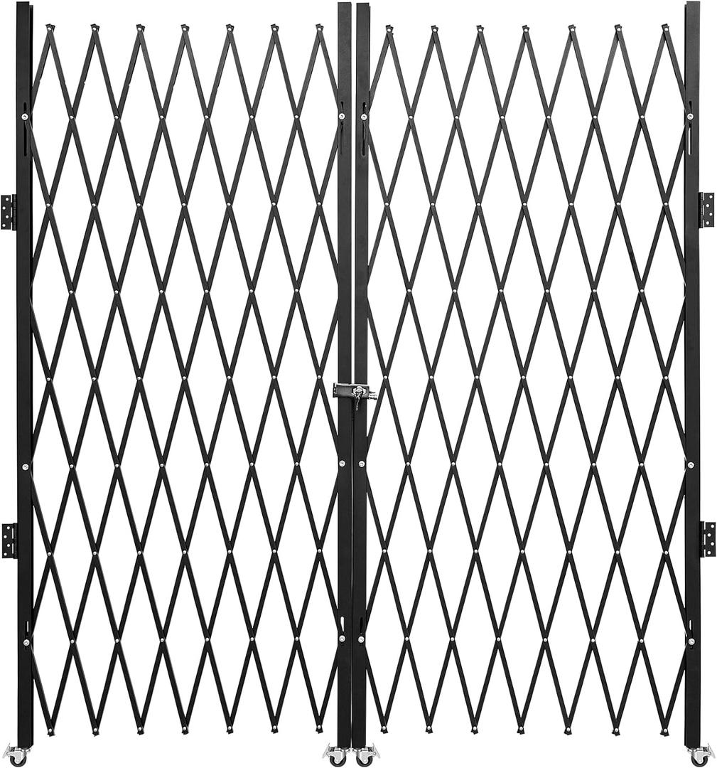 VEVOR Double Folding Security Gate, 87" H x 150" W Folding Door Gate, Steel Accordion Security Gate, Flexible Expanding Security Gate, 360 Rolling Barricade Gate, Scissor Gate or Door with Keys
