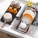 masadi Small Dish Drying Rack - Expandable Sink Dish Drying Rack Over Sinks with Drying Tray, Dish Drainer for Kitchen Counter with Adjustable Cutlery Holder, Space-Saving for Small Kitchens, Black