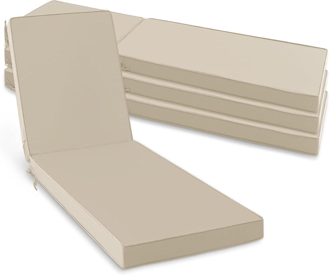 Summsun Chaise Lounge Cushions Outdoor Set of 4 - Waterproof and Fade Resistant Sun Lounger Replacement Cushion - Patio Lounger Pads with Removable Cover for Pool, Deck, Lawn, 72 x 21 x 3 Inch, Cream