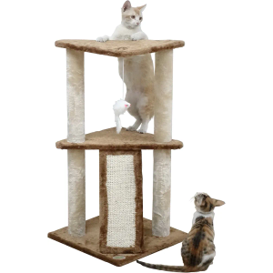 Go Pet Club Everyday Value 35in Corner Cat Tree Kitty Scratcher Tower Kitten Condo House Furniture with Scratching Board & Hanging Toys for Indoor Cats, Beige/Brown