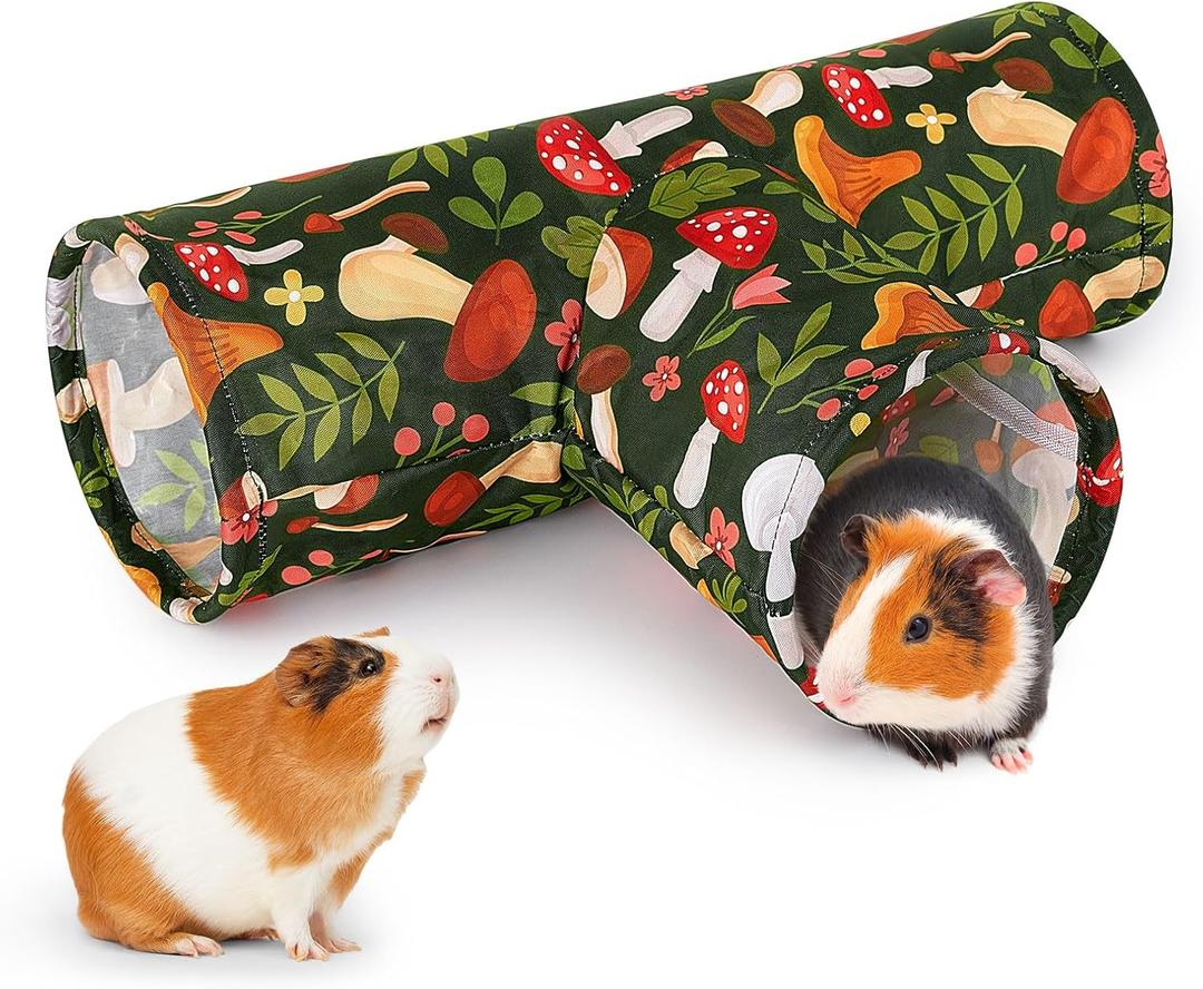 Bienbee Guinea Pig Tunnel, 3 Way Washable Guinea Pig Hideout,Foldable Rabbit Tunnel Guinea Pigs Toys for Bunny Hamster Chinchilla Ferret Rabbit Guinea Pigs Accessories Mushroom