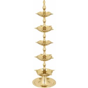 SATVIK Standing Brass Kerala Samai Diwali Deepak for Puja Traditional Panchmahal Pooja Deepam Diya Oil Lamp Kutthu Vilakku Dia 5 in 1 Step Adjustable 13 inch Deepawali Indian Gift Item