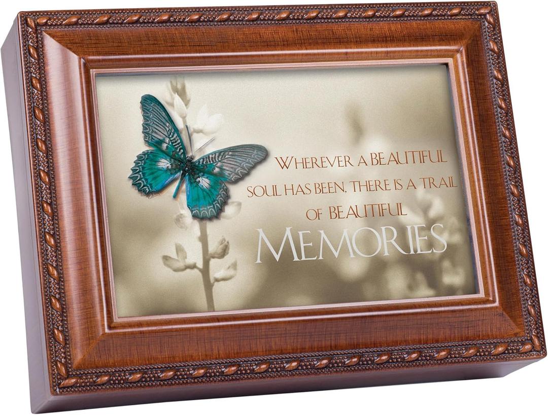 Cottage Garden Trail of Beautiful Memories Woodgrain Rope Trim Keepsake Music Box Plays Edelweiss