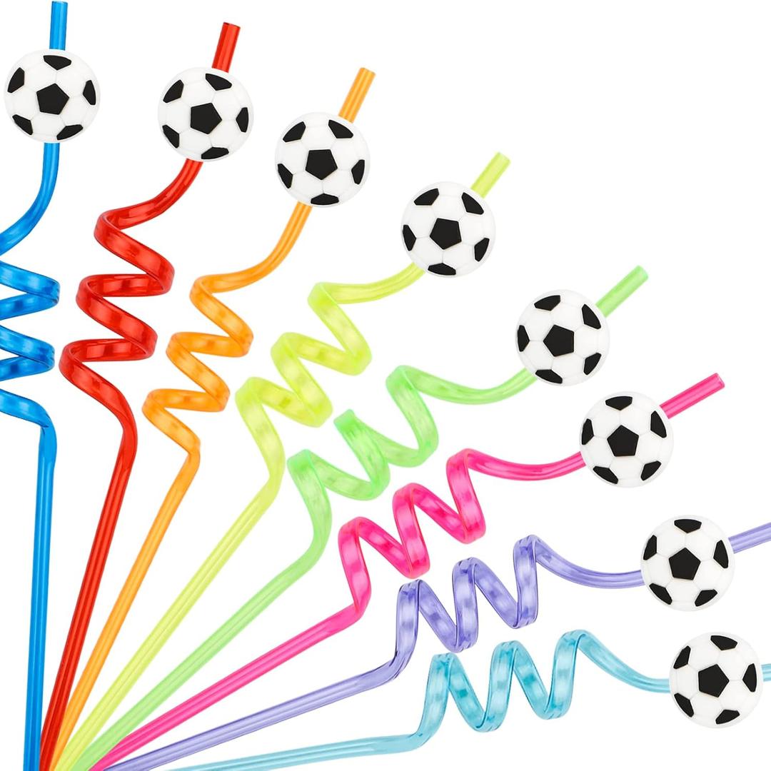 24Pcs Soccer Party Straws for Soccer Party Favors, Soccer Ball Themed Party Decorations Reusable Soccer Themed Straws for Sports Party Supplies for Kids Boys Girls (One Size)