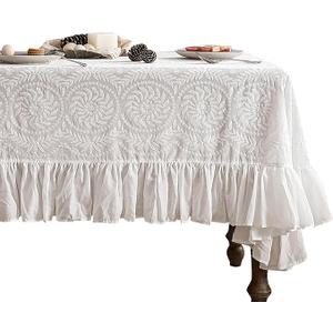 patdrea Vintage Ruffle Tablecloth for Rectangle Tables,Farmhouse Embroidered Cotton White Lace Table Cloth Cover Decor for Dining Room Wedding Banquet Thanksgiving Christmas,63"*98" patdrea Vintage Ruffle Tablecloth for Rectangle Tables,Farmhouse Embroidered Cotton White Lace Table Cloth Cover Decor for Dining Room Wedding Banquet Thanksgiving Christmas,63"*98"