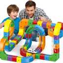 Electric Train Set for Kids  123 Pieces Toy Train with Flexible Track, 3D DIY STEM Building Construction Toy for Boys and Girls Ages 3-8, Birthday Gift