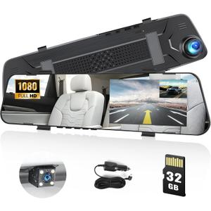 Mirror Dash Cam for Cars,4.5" Rear View Mirror 1080P Front and Rear View Dual Cameras,Super Night Vision,Parking Assistance,G-Sensor,24H Parking Monitor, Waterproof Backup Camera Free 32GB Card