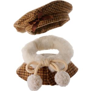 17cm Doll Clothes, Clothes Set for 17cm Dolls, 3 PCS Set Hats, scarves, and capes Stylish Adorable Dolls Accessories (NO Doll) (Striped Brown)