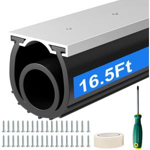 16.5 FT Garage Door Seal Bottom Kit - Heavy Duty EPDM Rubber U+O Ring Weather Stripping with Pre-drilled Aluminum Track, Universal Replacement Stops Rain, Drafts & Pests, Easy to Install