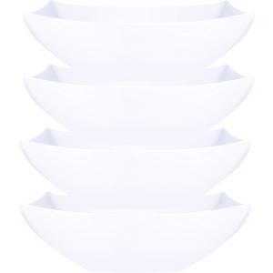 PLASTICPRO Disposable 128 ounce Square Serving Bowls, Party Snack or Salad Bowl, Extra Large Plastic Elegant White Pack of 4