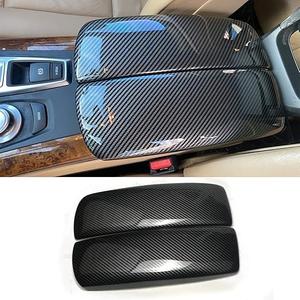 Car Interior Central Armrest Cover Panel, ABS Carbon Fiber Center Arm Rest Box Lid Protection Trim, Compatible with BMW X5 E70 2007-2013 Compatible with BMW X6 E71 2008-2014