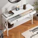 ChooChoo 47" Console Table with Drawers, Narrow Wood Accent Sofa Table Entryway Table with Storage Shelf for Entryway, Front Hall, Hallway, Living Room, White, 11.81"D x 47.24"W x 31.5"H