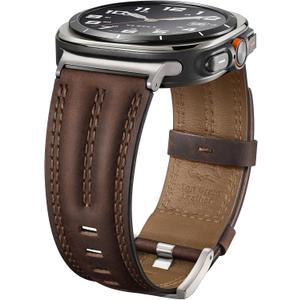 Leather Band Compatible with Samsung Galaxy Watch Ultra 47mm(2025/2024), Genuine Leather Rugged Durable Classic Vintage Handcrafted Outdoor Business Travel Gift Samsung Watch Strap for Men,Sliver - Retro Walnut