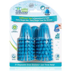 TubShroom Toss 21pk Disposable Bath Tub Drain Strainers - Hair Catcher Snare for Shower Bathtub to Prevent Clogged Drains, Traps Human and Pet Hair, One Year Supply (Blue)