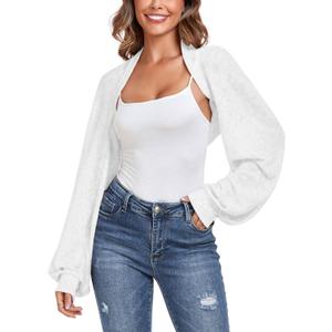 ZAFUL Women's Sheer Shrug Y2K Long Sleeve Cardigans 2025 Irregular Tie Front Bolera (Medium, White-1)