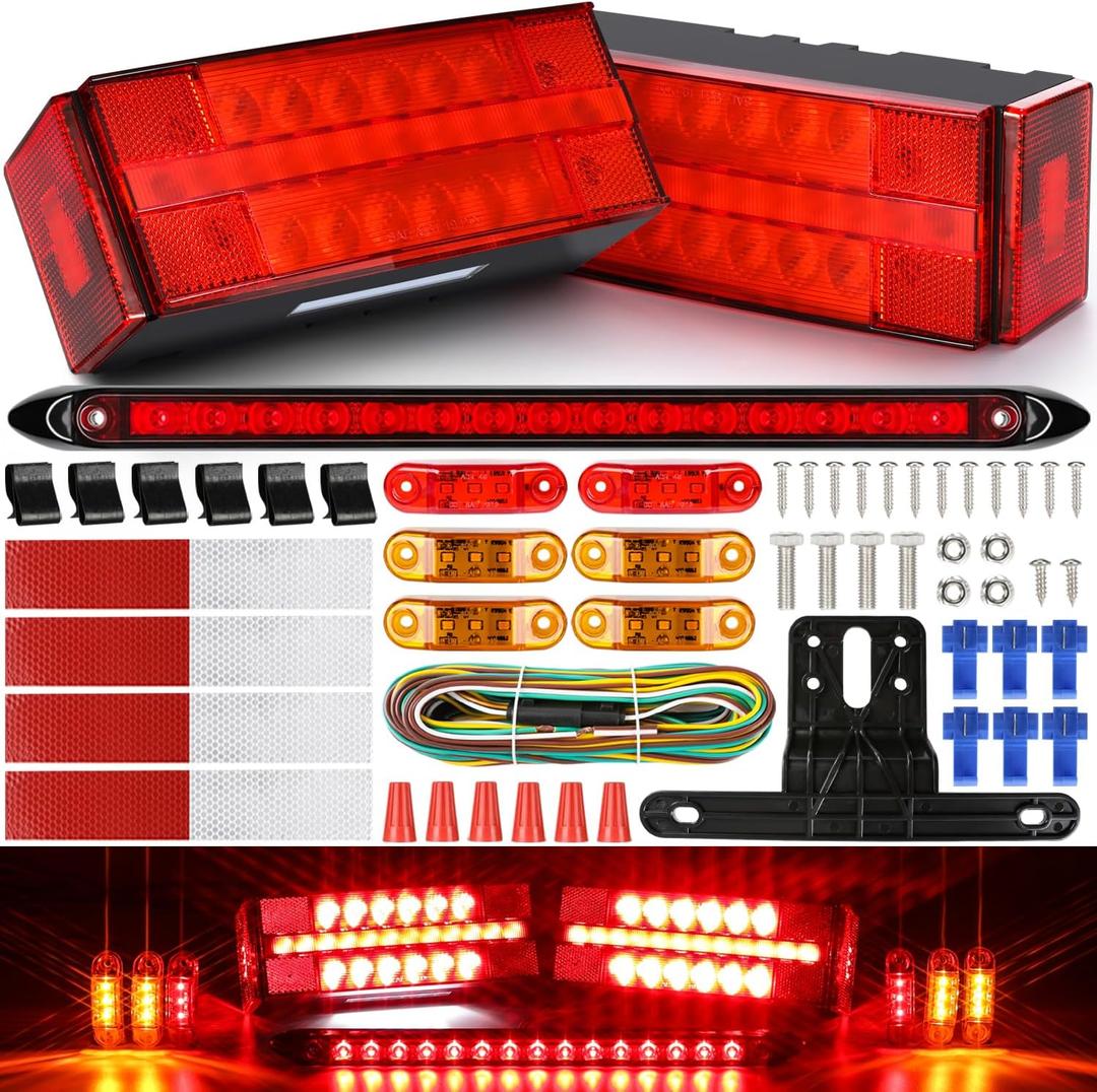 LINKITOM LED Submersible Rectangular Trailer Tail Light Kit, Super Bright Brake Stop Turn Reverse Side Marker Tail License Lights Sealed for Utility Trailer Boat Truck Marine Over 80 Inch