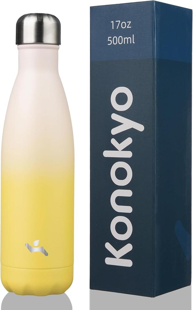 Konokyo Insulated Water Bottles,17 oz Double Wall Stainless Steel Vacumm Metal Flask for Sports Travel,Lemon