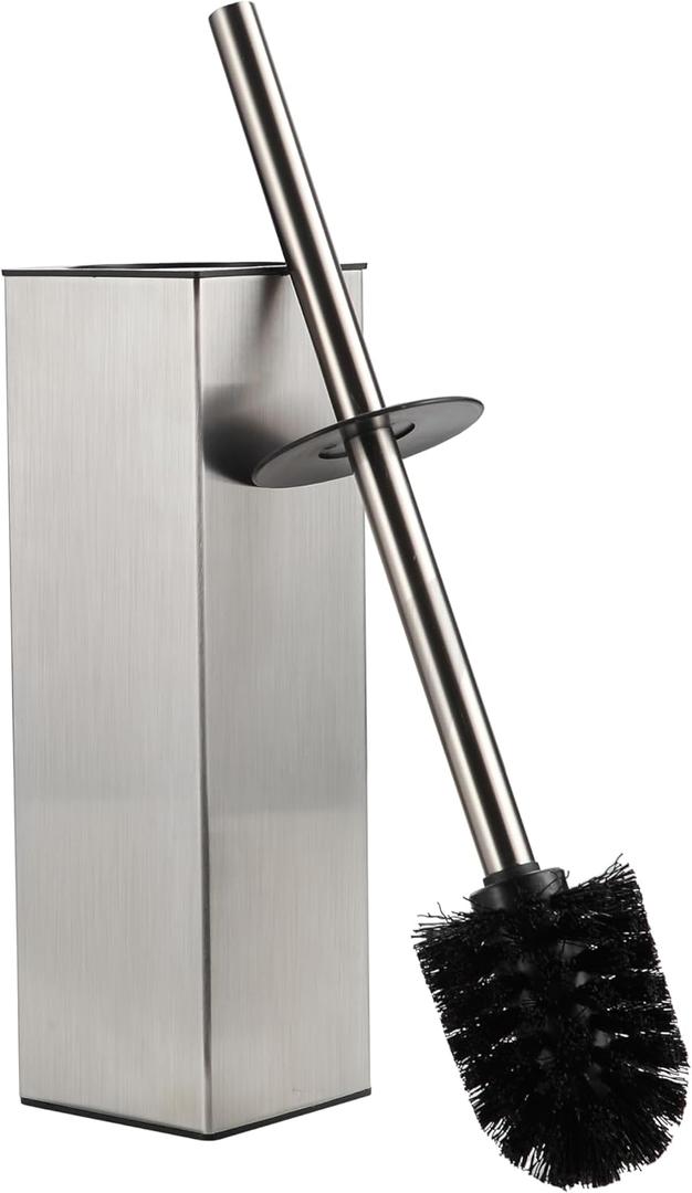 BGL Square Toilet Brush with Holder,Stainless Steel Rubber Painted Toilet Bowl Brush and Holder for Bathroom,2 Cleaner Brush Heads,Brushed Nickel