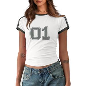 Imily Bela Womens Y2k Baby Tees Crop Letter Print T Shirt (S)