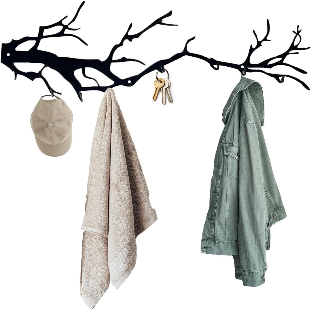 Coat Hook, Clothes Wall Hook, Iron Metal Branch Wall Coat Hook with 8 Hooks, Keys Bags Hook, Heavy Duty Over The Door Towel Rack, Home Decor Cloak Hooks
