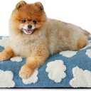 Lesure Cute Small Dog Bed-Thick Shredded Chopped Foam Pet Puppy Bed Indoor with Removable Washable Cover, Modern Fuzzy Plush & Anti Slip Bottom, Blue (24.0"L x 16.0"W x 2.5"Th)