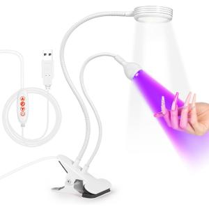 AORAEM LED Nail Lamp Double-Headed UV LED Light Quicky-Dry Duck Neck Lamp Dryer Curing Light with Portable Gooseneck and Clamp Flash Cure UV Light for Gel Nails Professional Home DIY Salon White