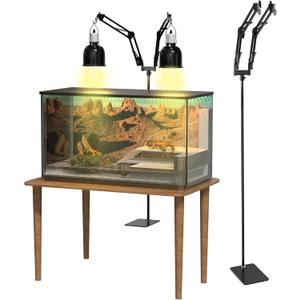 GlowUp 15.7-74.3 inch Dual Reptile Heat Lamp Stand Reptile Light Stand with Two Flexible Brackets, Adjustable Heat Lamp Stand for Terrarium, Snake, Gecko, Lizard, Chicks, Fish Tank