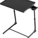 TV Tray Table, Allpop TV Dinner Tray for Eating, Adjustable Folding Laptop Table with 6 Heights & 3 Tilt Angles, Cup Holder on Couch & Bed, Black