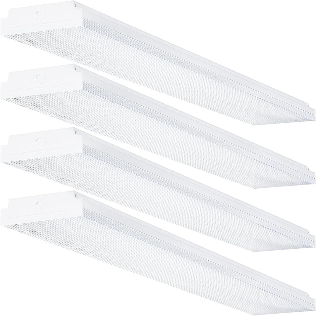 4FT Led Wraparound Light 40W 4 Foot Led Light Fixture, 4800 Lumens, 4000K Neutral White, 48 Inch Shop Lights Flush Mount for Garage, 4 Pack