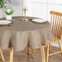 JIUZHEN Round Table Cloth Faux Linen Farmhouse Tablecloth Wrinkle & Stain Resistant Table Cover for Kitchen Dining, Holiday Party Dinner, Khaki, 60 Inch Round