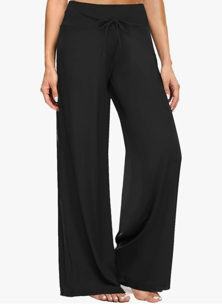 ZOOSIXX Soft Black Pajama Pants for Women, Wide Leg Comfy Casual Lounge Yoga Capri Pants 22'' / 30'' Size S