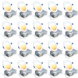 Ensenior 20 Pack 4 Inch LED Recessed Light, 5CCT Dimmable Canless Wafer
2700K-5000K Selectable, 5%-100% Dimmable, 750LM 9W 120V, IC & Damp Rated, ETL & FCC & UL Certified, 50000h Life Span