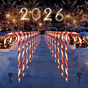 20 Pcs Christmas Candy Cane Lights, 21'' Solar Pathway Lights with 8 Lighting Modes, Waterproof Garden Lights for Outdoor Christmas Patio Yard Walkway Decorations (White)