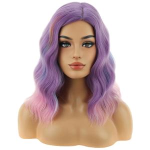 BERON Women Colorful and Purple Short Wave Wig for Girls Light Purple Shoulder Length Heat Resistant Synthetic Wig for Cosplay Costume Party or Daily