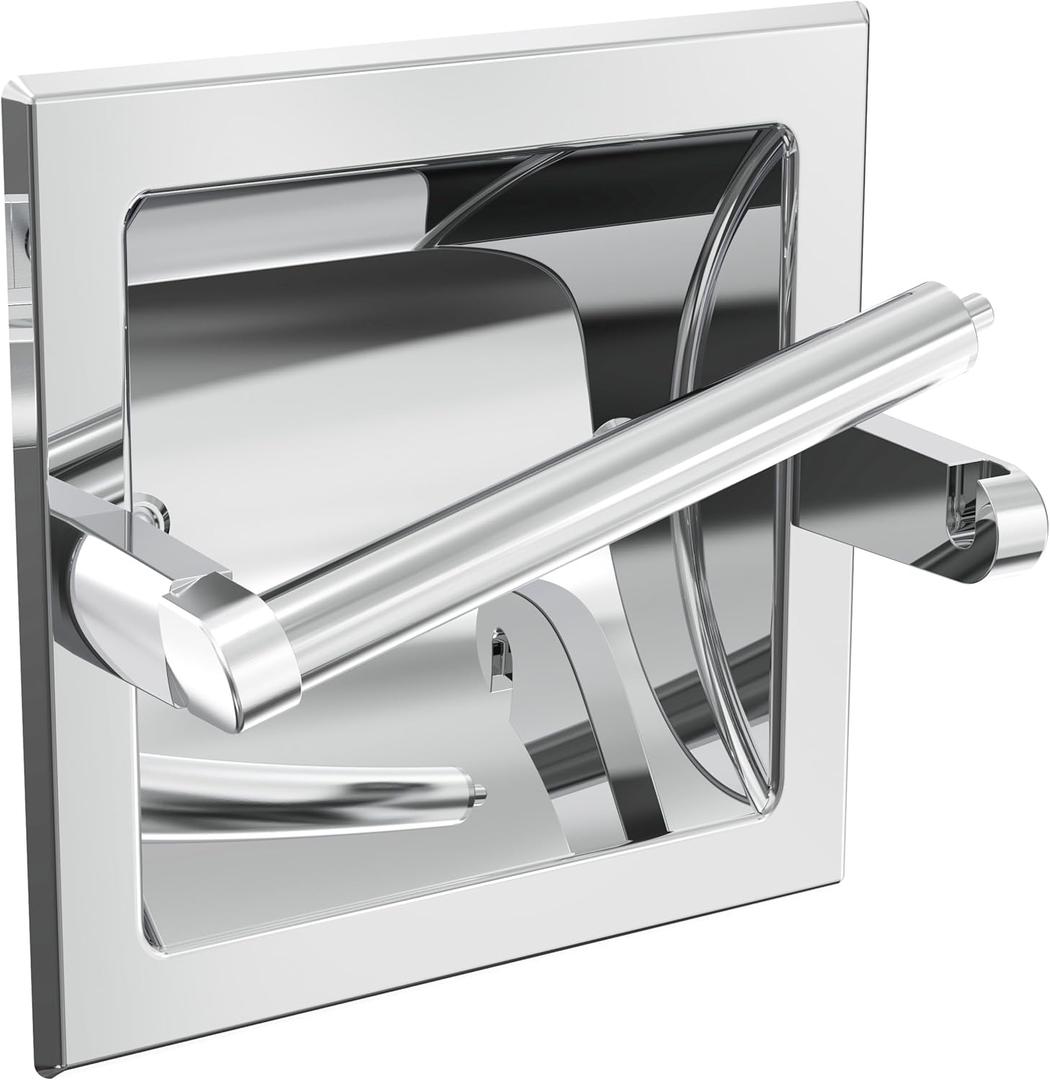 Polished Chrome Recessed Toilet Paper Holder, Bathroom Wall Mount Recessed Pivoting Toilet Tissue Roll Paper Holder Include Rear Mounting Bracket