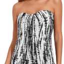 Tempt Me Two Piece Tankini Bathing Suits for Women Halter Bandeau Swim Top with Bottom Flyaway Tummy Control Swimsuit (X-Large, Black Tie Dye)