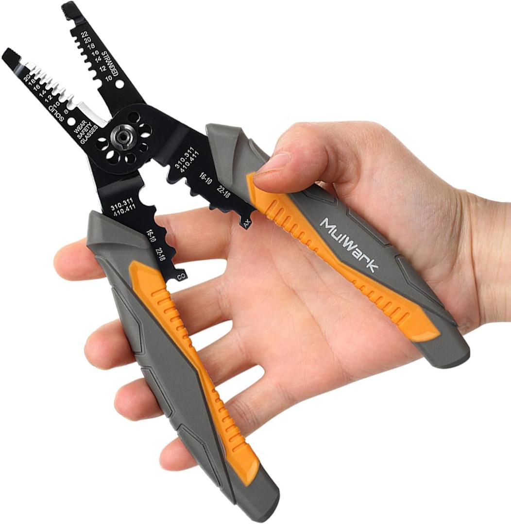MulWark 3 in 1 Automatic Self Adjusting Wire Stripper/Cutter/Crimper, 8 Inch Multi Pliers For Electrical Wire Stripping, Cable Cutting, Crimping Tool from 8 AWG to 30 AWG