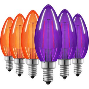 EDISHINE Christmas C35 Purple & Orange Dimmable LED Filament Light Bulbs, E12 Candelabra Bulbs, 60 Watt Equivalent, LED Chandelier Bulb, Vintage Candle Light Bulb for Christmas, 6 Pack