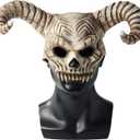 Kuberas Demon Skull Mask Devil Antelope Sheep Horn Full Head Mask Animal Skull Mask Ram Horns Scary Halloween Mask for Adult (One Size)