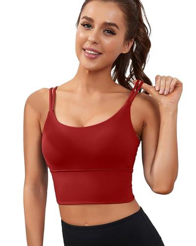 Everrysea Sports Bras for Women High Support Longline Workout Tank Tops Built in Bra Strappy Yoga Padded Crop Top, Small