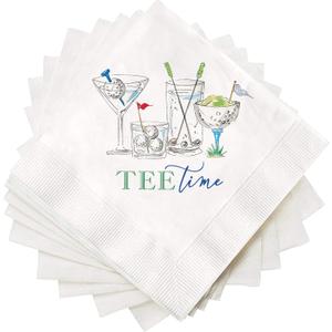 Tee Time Golf Cocktail Napkins 50 Pack, Funny Golf-Themed Party Supplies, 2-Ply Disposable Napkins for Retirement, Birthday, or Tournament Celebration 5 x 5 Inches