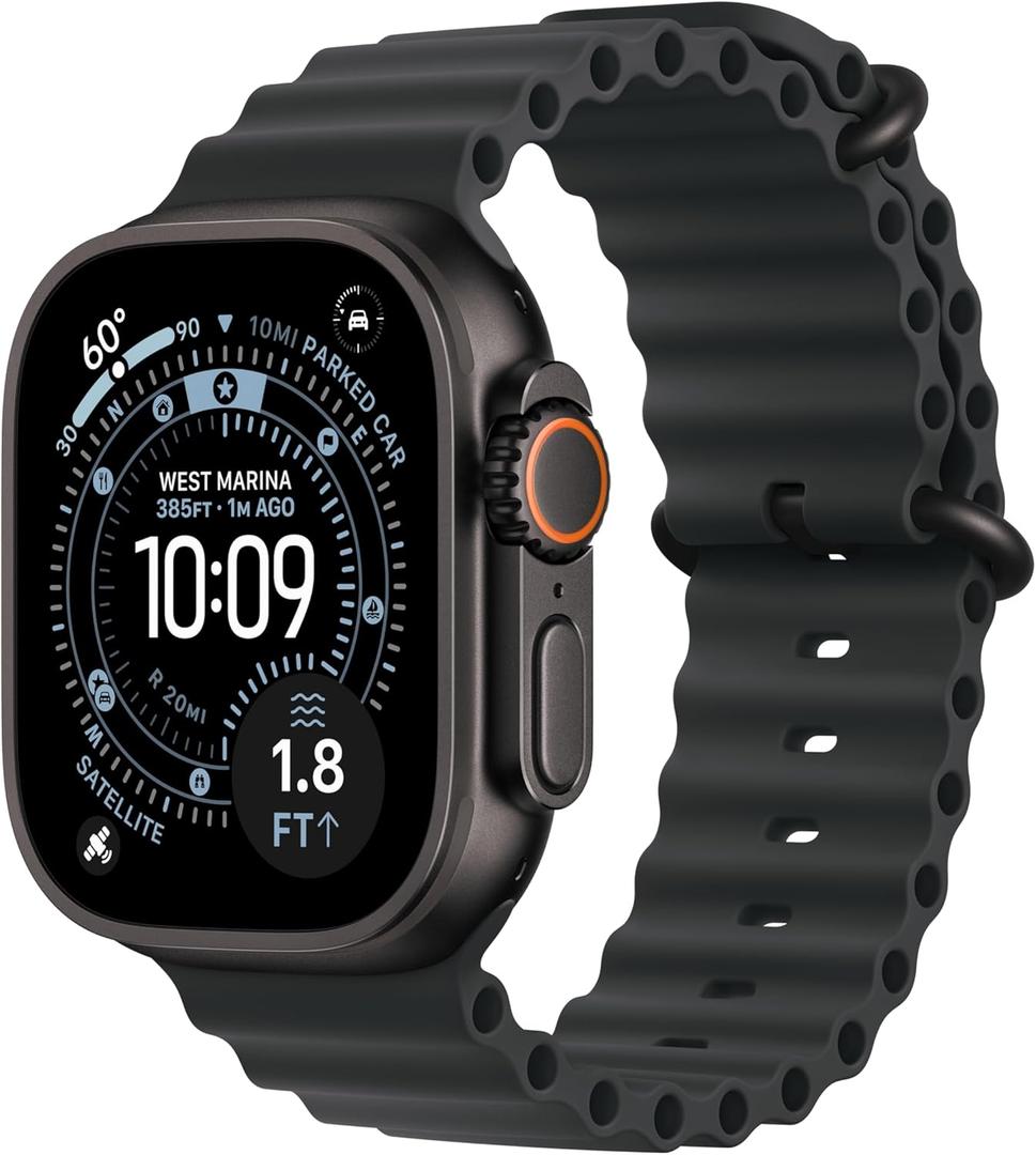 Apple Watch Ultra 3 [GPS + Cellular 49mm] Running & Multisport Smartwatch w/Rugged Titanium Case w/Black Ocean Band. Satellite Communications, Advanced Health & Fitness Tracking (One Size)