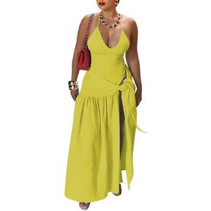Womens Summer 2 Piece Maxi Skirt Sets Sexy Halter V Neck Backless Thong Bodysuits Wrap Beach Cover Ups Vacation Outfits XL