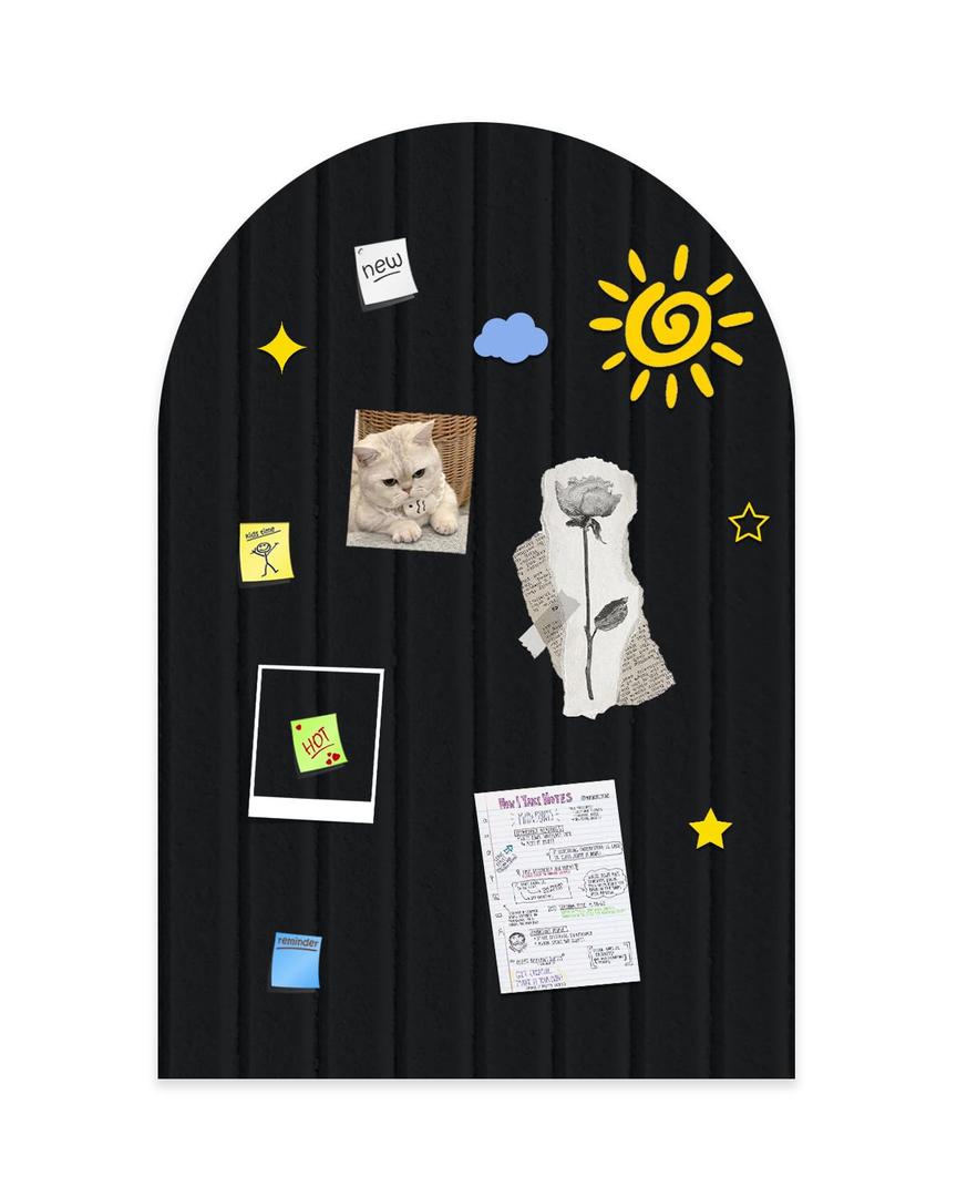 Foldable Bulletin Board 47x24 inches, 0.35" Thick Felt Wall Tiles, Large Cork Board with Adhesive Sticker, Round Edges Wall Panels for Office Bedroom Living Room, Decorative Board (Black)