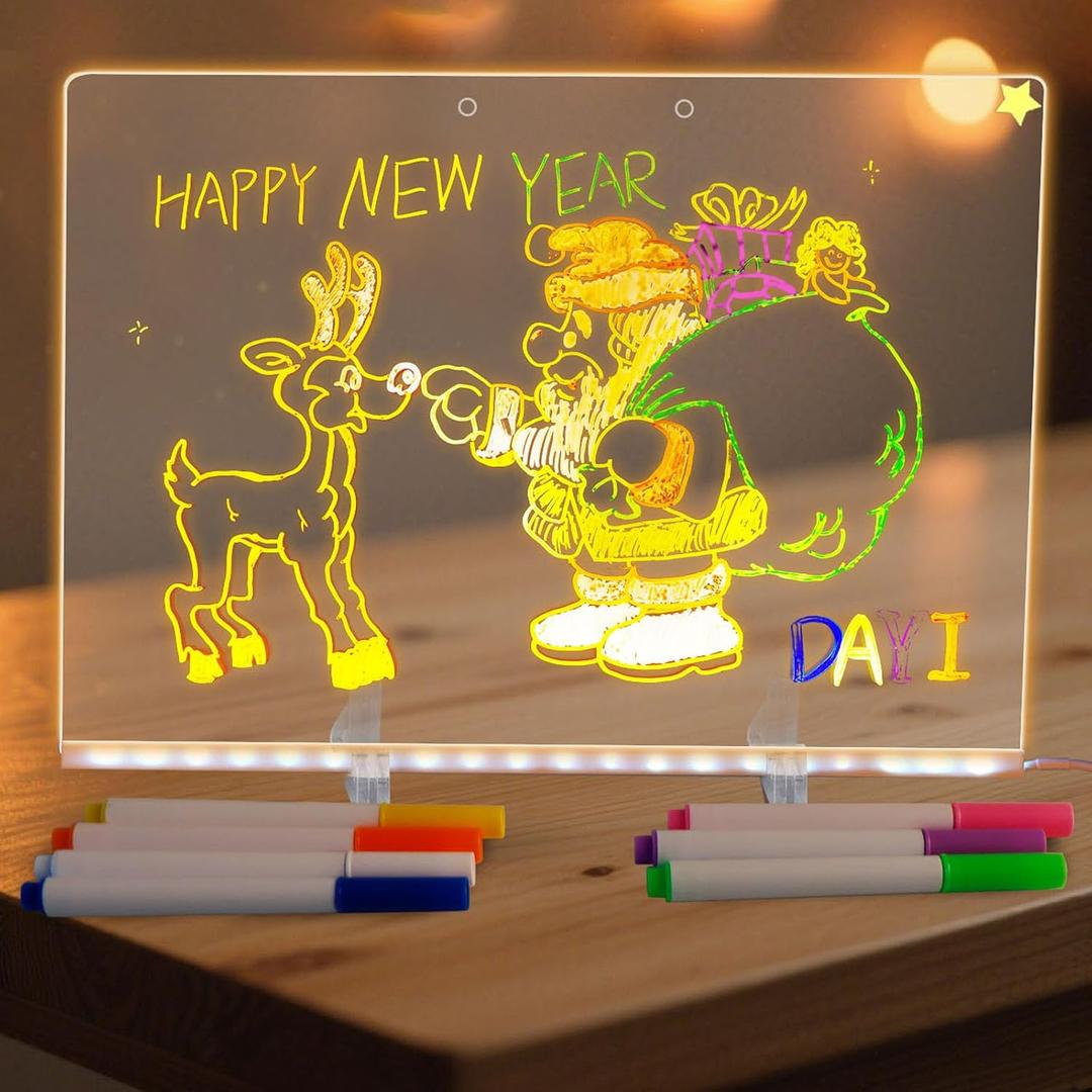 Drawing Board, Note Board with 7 Colors, Light Up Drawing Board, with 7 Markers, LED Glow Writing Tablet, Creative Christmas Birthday Gifts, for Drawing & Learning, Ideal for Home, Office, School