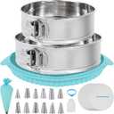 Aufind Springform Pan Set for Baking (9,10inches), 304 Stainless Steel Springform Cake Pan with Removable Bottom, Cheesecake Pan with 50PCS Parchment Paper for Pie Cake Pizza and Quiches