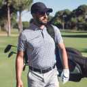 Mens Golf Shirt Short Sleeve Dry Fit Moisture Wicking Performance Collared Funny Print Golf Polo Shirts for Men (Blue, M)